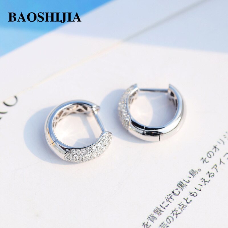 BAOSHIJIA Solid 18k White Gold Natural Diamonds Stud Earrings Simple Genuine Jewelry Women Polish Shank Luxurious