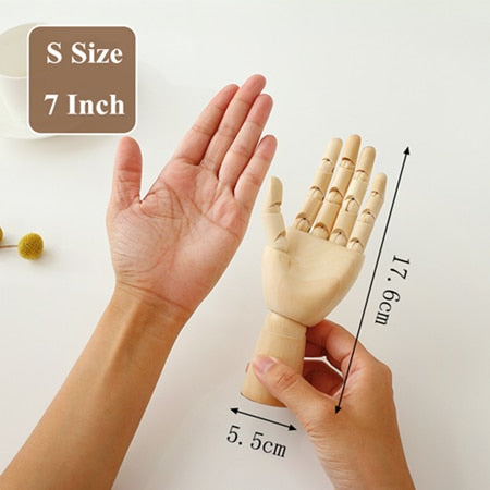 Wooden Hand Figurines Rotatable Joint Hand Model Wood Man Ornament Statue Human Model  Miniature Home Decoration