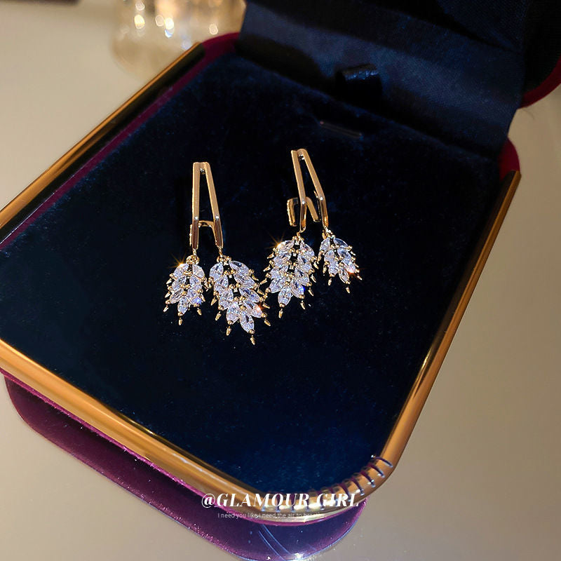 Fashion Trend Crystal Zircon Bow Pendant Earrings For Women Party Girl Imitation Pearl Dangle Earrings Luxury Wholesale Jewelry