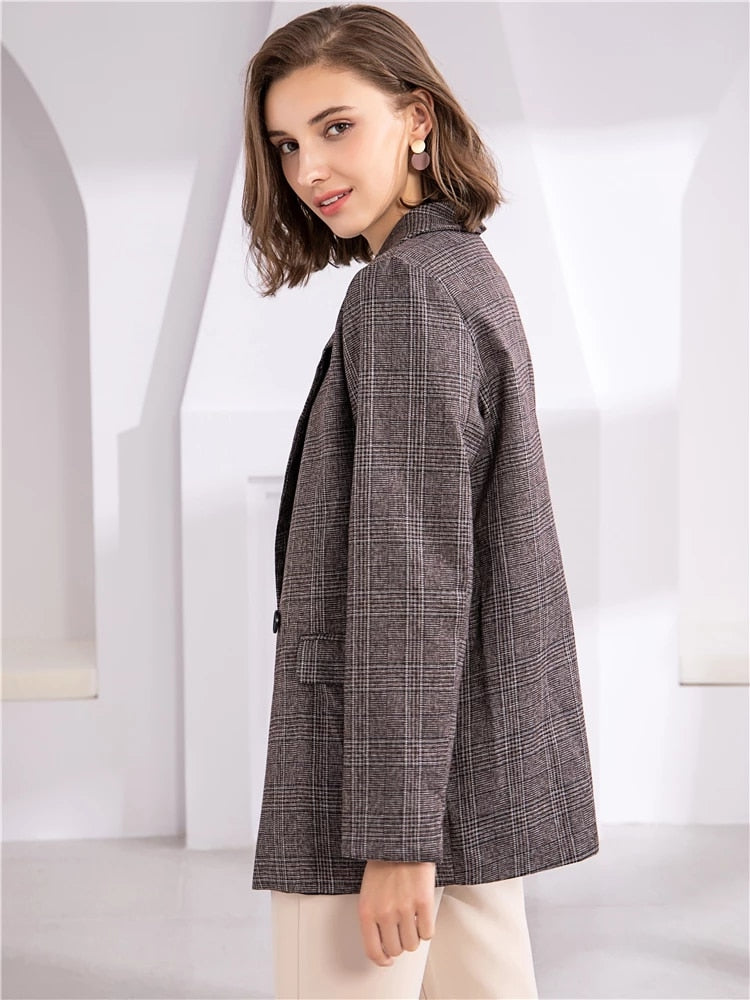 Colorfaith New 2022 Plaid Double Breasted Pockets Formal Jackets Checkered Winter Spring Women's Blazers Outerwear Tops JK7113