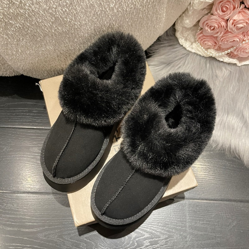 New Winter Women Short Plush Warm Snow Boots Flats Casual Shoes Suede Fur Chelsea Ankle Boots Platform Ladies Shoes Botas Mujer