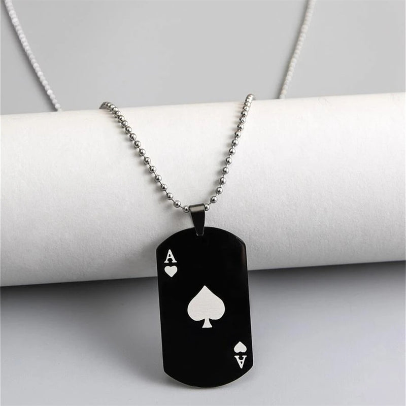 Men Statement Poker Lucky Ace of Spades Pendant Necklace Red Black Silver Color Stainless Steel Long Chain Necklaces Jewelry