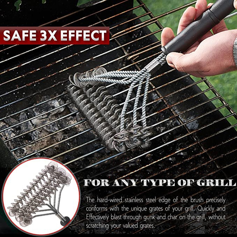 Kitchen Accessories BBQ Grill Barbecue Kit Cleaning Brush Stainless Steel Cooking Tools Wire Bristles Triangle Cleaning Brushes