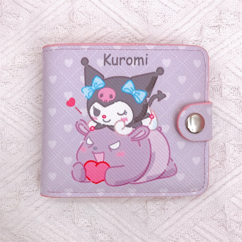 Kawaii Hello Kitty Cinnamoroll My Melody Kuromi Sanrios New Pu Casual Money Bag Coin Purse Card Holder Wallet with Buttons