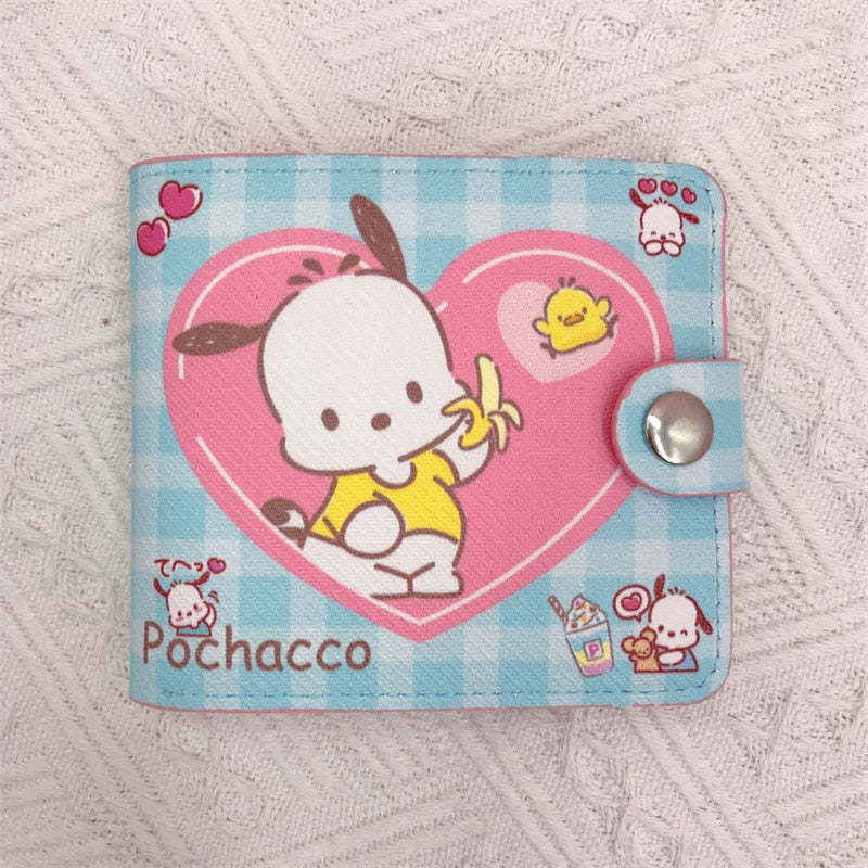 Kawaii Hello Kitty Cinnamoroll My Melody Kuromi Sanrios New Pu Casual Money Bag Coin Purse Card Holder Wallet with Buttons