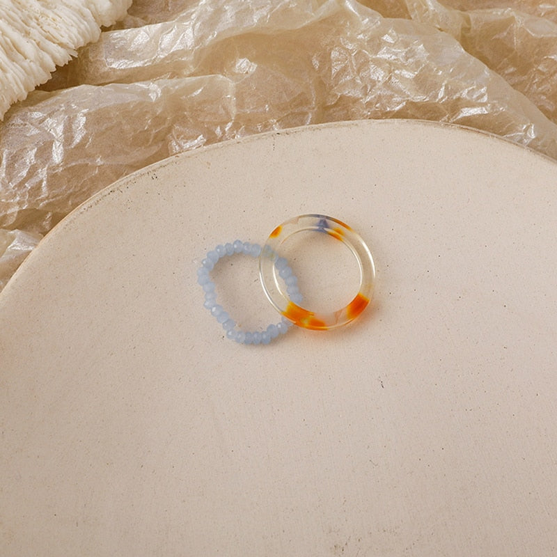 3pcs/set Acrylic Ring Set Light Color System Resin Beaded Elastic Rings Bridal Engagement Women Finger Jewelry 2022 New