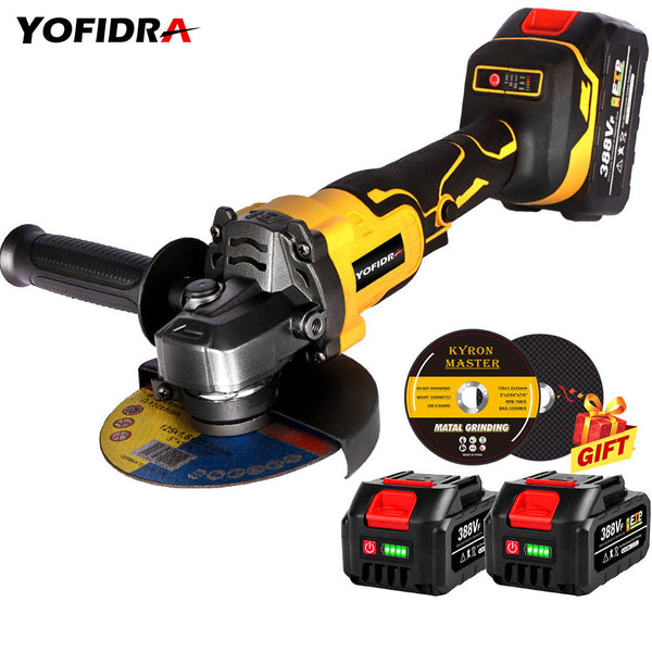 125mm Brushless Angle Grinder 18V M14 10000Rpm 3 Gears Variable with 2PCS Lithium Battery Cordless Electric Impact Grinding Tool