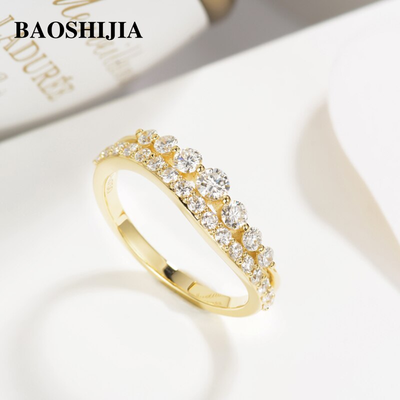 BAOSHIJIA Solid 18k Yellow Gold 0.7 Carat Natural Diamond Ring Luxury Women&