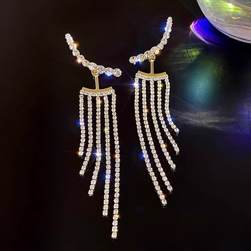 Korean Temperament Tassel Long Trendy Fashion Design Full of Rhinestone Earrings Party Jewelry Bijoux Exquisite Gifts Wholesale