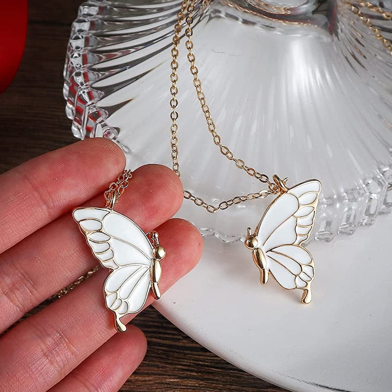 2PCS Best Friend Butterfly Necklaces BFF Friendship Necklace for 2 Girls Lover Couple Necklace Long Distance Birthday Gifts