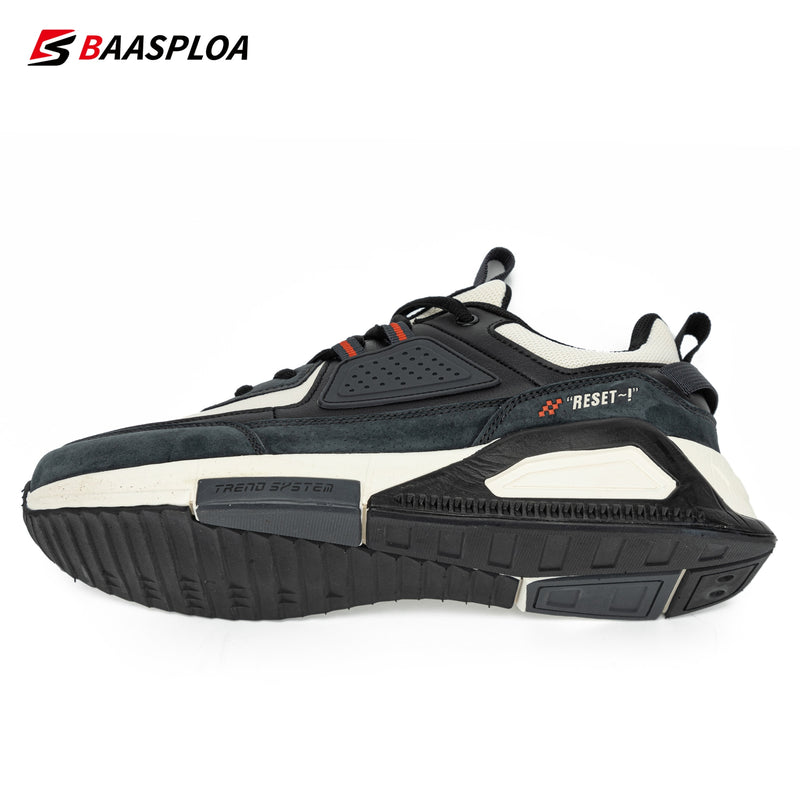 Baasploa Men Casual Waterproof Running Shoes Fashion Leather Skateboard Shoes Non-slip Wear-resistant Male Sport Shoes 2022 New