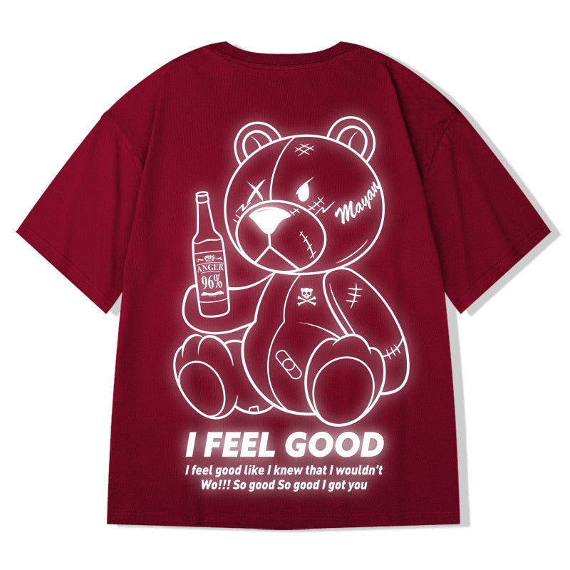 Men Harajuku Fashion T Shirt Bear beer print Kawaii Tshirt Hip Hop Streetwear T-Shirts 2022 Summer Casual Oversized Tees Tops