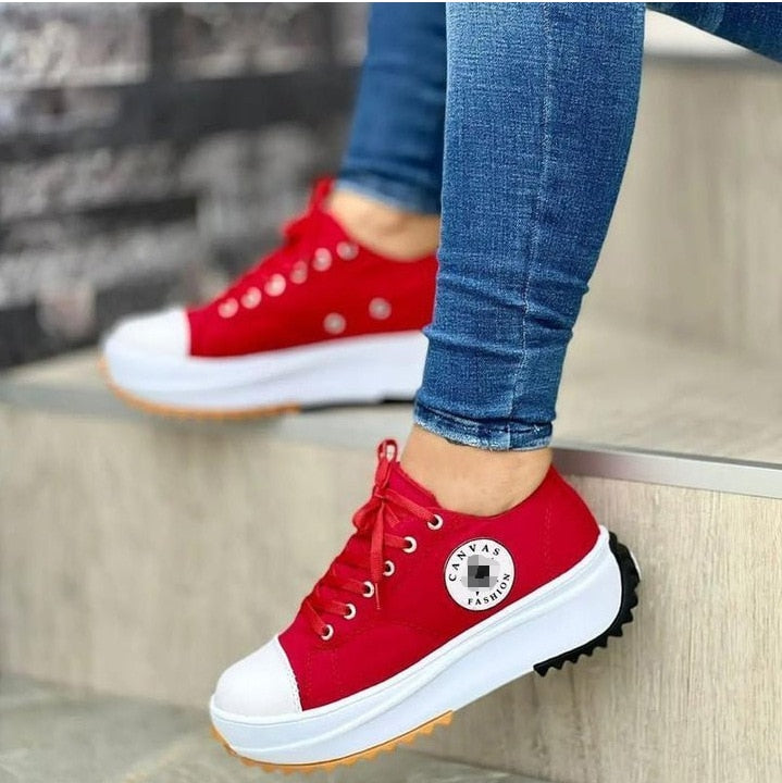 Classic White Canvas Shoes Women Sneakers Solid Lace-Up Casual Platform Shoes for Women Zapatos De Mujer Chaussure Femme