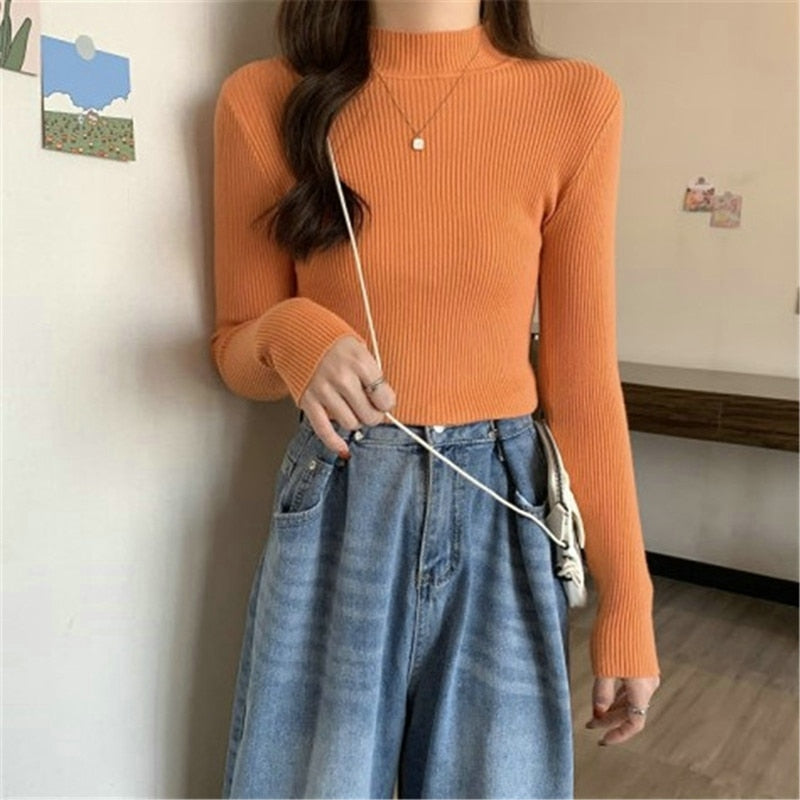 New Turtleneck Jumper Woman Knitted Blouses Fashion Ladies Sweaters Winter 2022 Thermal Striped Long Sleeve Autumn Warm Tops