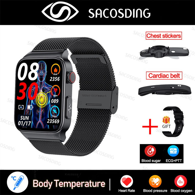 2022 NEW Blood Glucose Smart Watch Men ECG Monitor Blood Pressure Body Temperature Smartwatch IP68 Waterproof Fitness Tracker