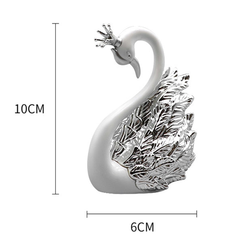 2pcs Swan Couple Figurine Home Decor Love Theme Statue Cake Topper Car Interior Living Room Wedding Decoration Accessories