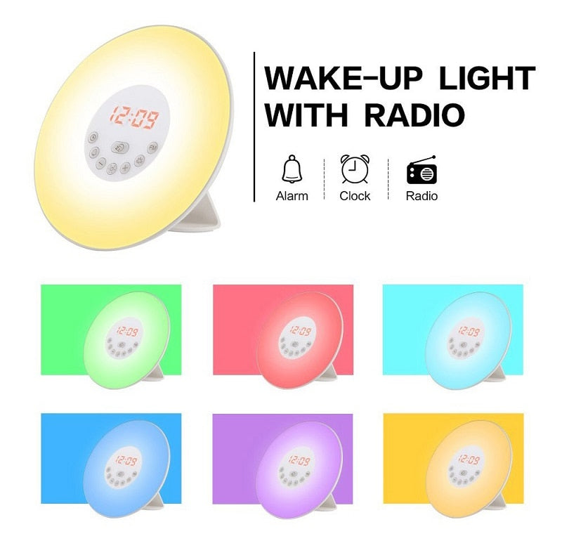 Wake Up Light Alarm Clock Sunrise/Sunset Simulation Luminous Digital Clock with FM Radio Night Light Touch Control Table Clocks