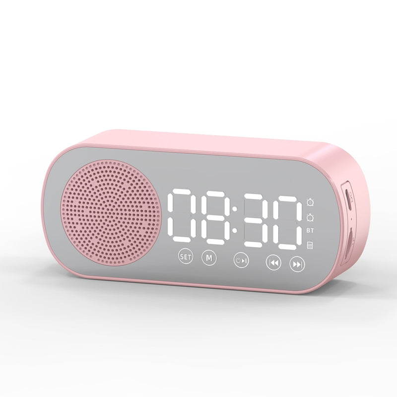 Digital Alarm Clock Mirror Surface Button Table Clock Bluetooth-compatible 5.0 Speaker Wireless MP3 Player For Home Bedroom