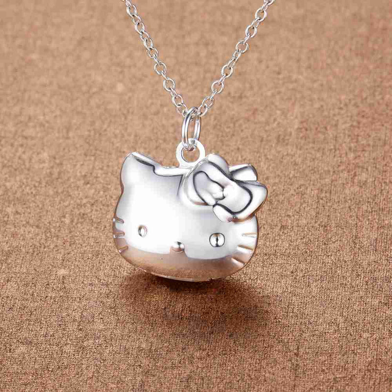 Fashion Luxury Party Wedding Jewelry 925 Stamp Silver color lovely Kitty cat Pendant Necklace for Women girl student Gift