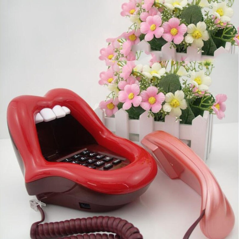 Novelty Tongue Stretching Sexy Lips Mouth Corded Phone Telephone with LED Indicator, Audio / Pulse Dial, Mini Landline Telephone