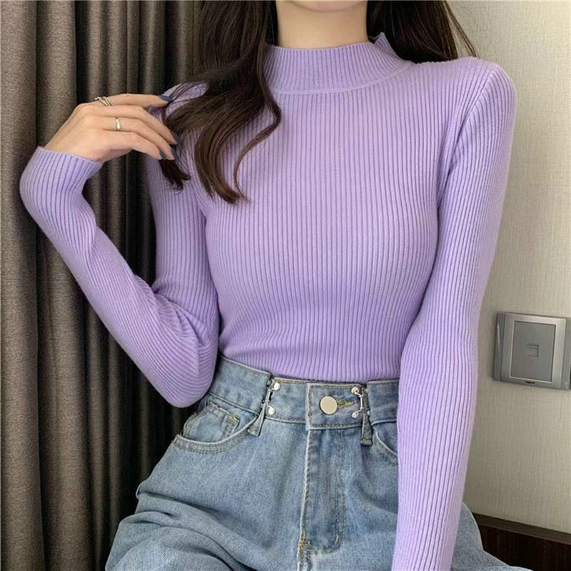 New Turtleneck Jumper Woman Knitted Blouses Fashion Ladies Sweaters Winter 2022 Thermal Striped Long Sleeve Autumn Warm Tops