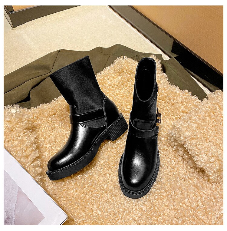 IPPEUM Women Ankle Boots Brand Designer Fashion Boots With Pocket Designer Shoes Women Black Punk Ankle Boots Moon Fashion