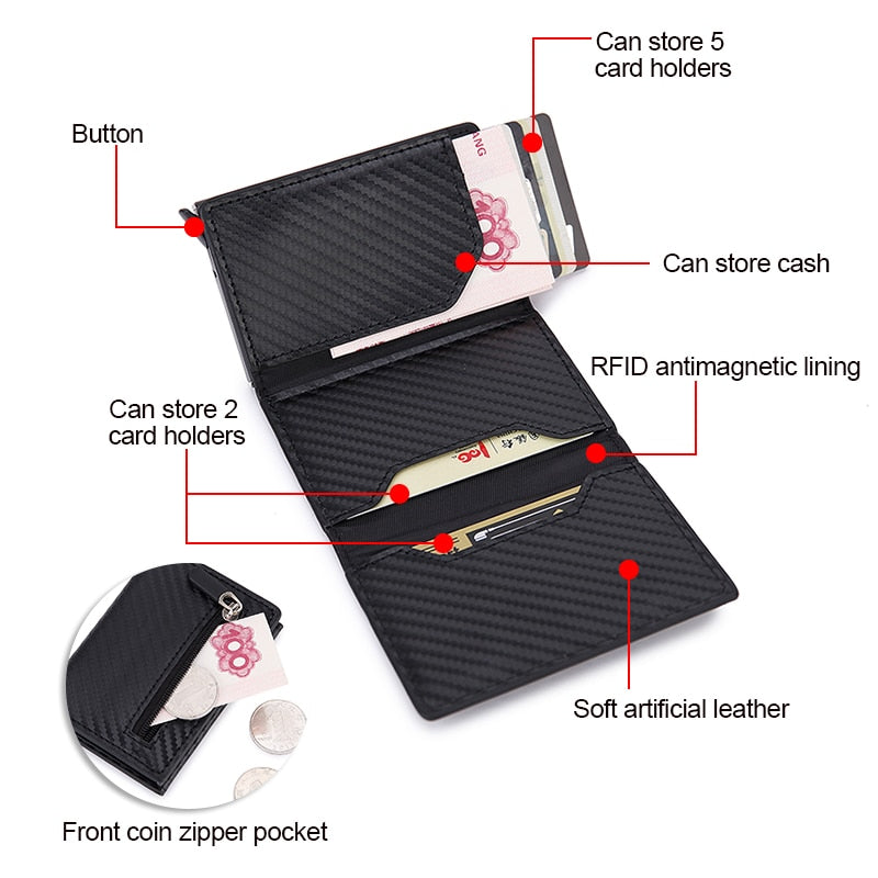 DIENQI Rfid Carbon Fiber Men Wallets Leather Card Holder Slim Thin Wallet Small Coin Money Bag Male Brand Mini Magic Walet 2022