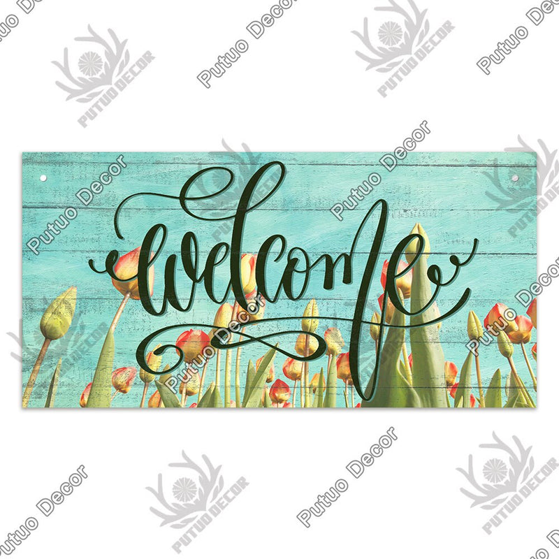 Putuo Decor Welcome Signs Decorative Plaque Wooden Hanging Signs Sweet Home Family Door Sign for Home Garden Doorway Decoration