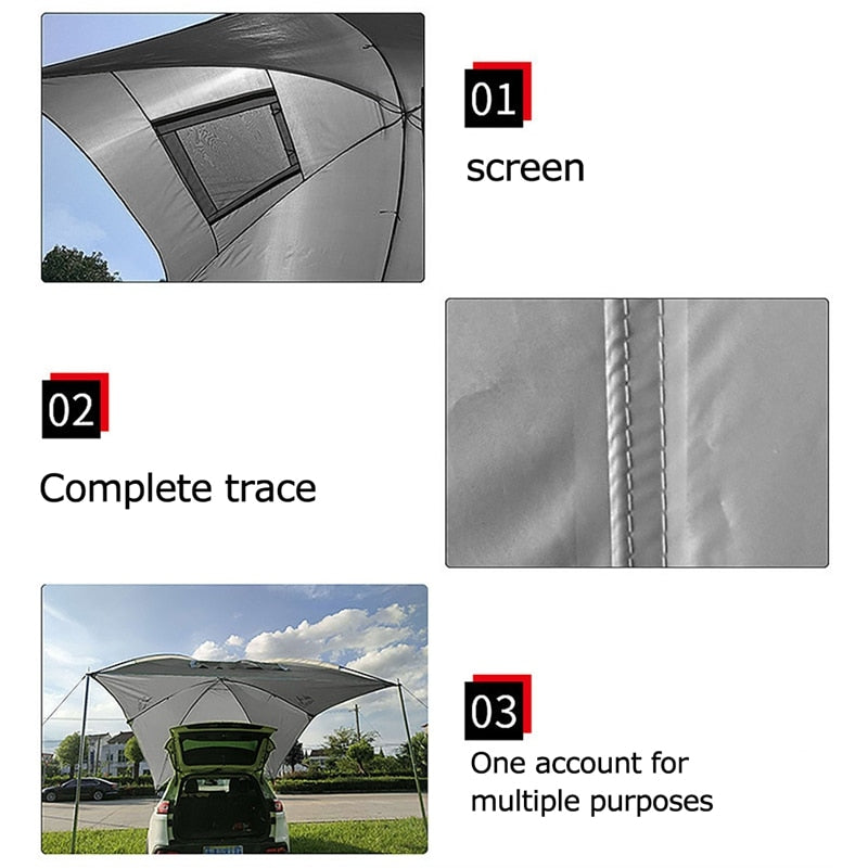 LAPUTA Portable Waterproof Car Rear Tent Outside Camping Shelter Outdoor Car Tent Trailer Tent Roof Top For Beach Grey