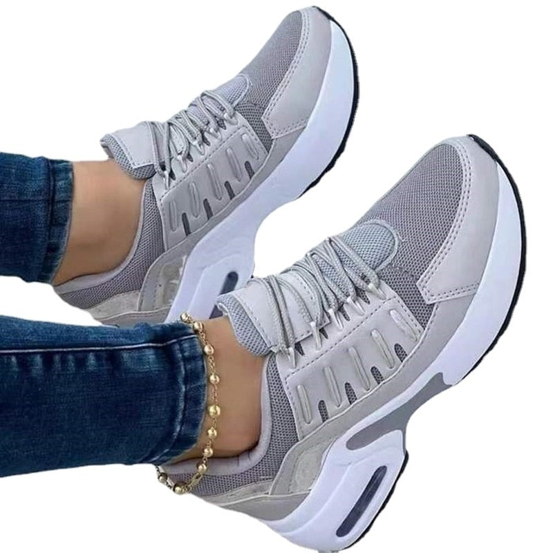 Wedge Platform Sneakers 2022 New Fashion Plus Size Casual Sport Shoes Ladies Lace-up Mesh Breathable Women Vulcanized Shoes