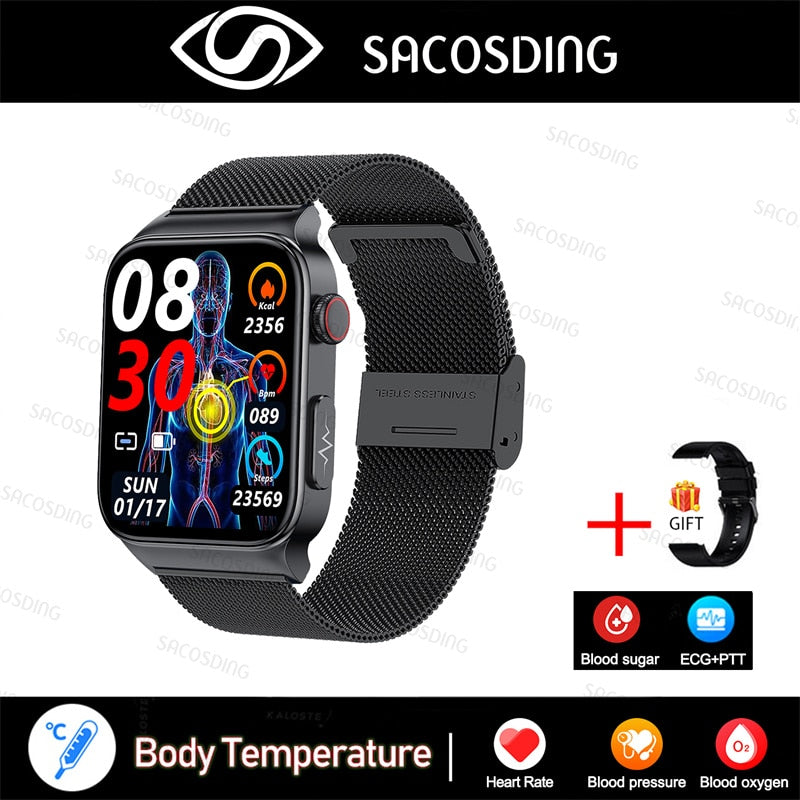 2022 NEW Blood Glucose Smart Watch Men ECG Monitor Blood Pressure Body Temperature Smartwatch IP68 Waterproof Fitness Tracker