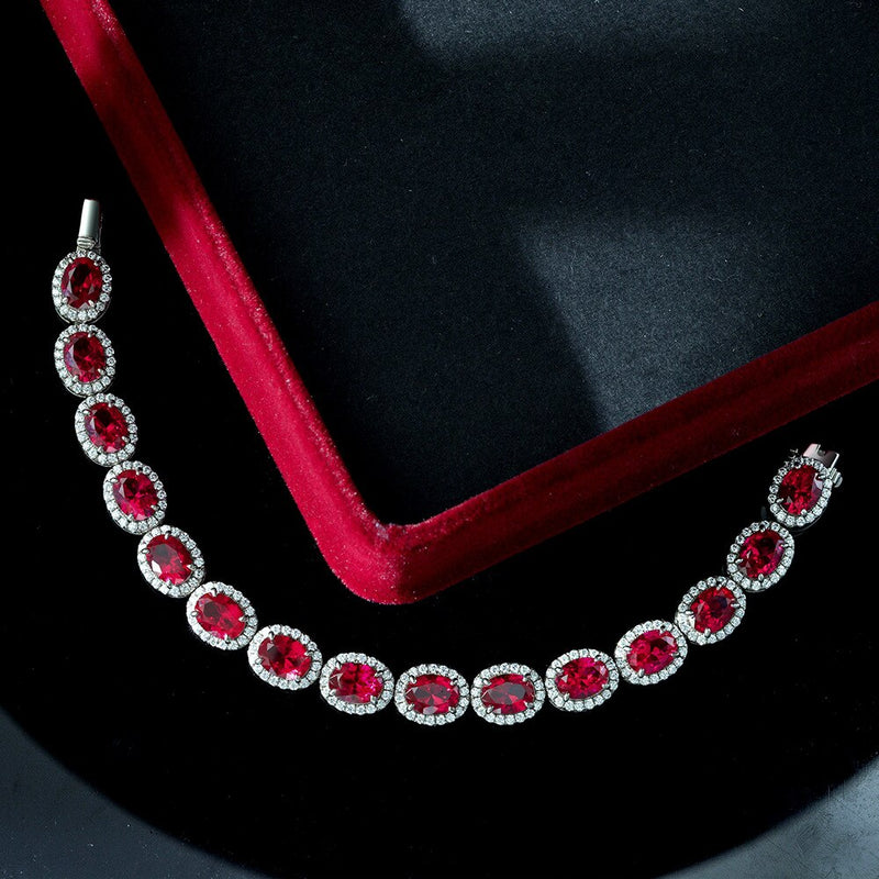 LUXURY S925 Sterling Silver Sparkling Oval Ruby High Carbon Diamond Bracelet For Women Wedding party Fine Jewelry Valentine Gift