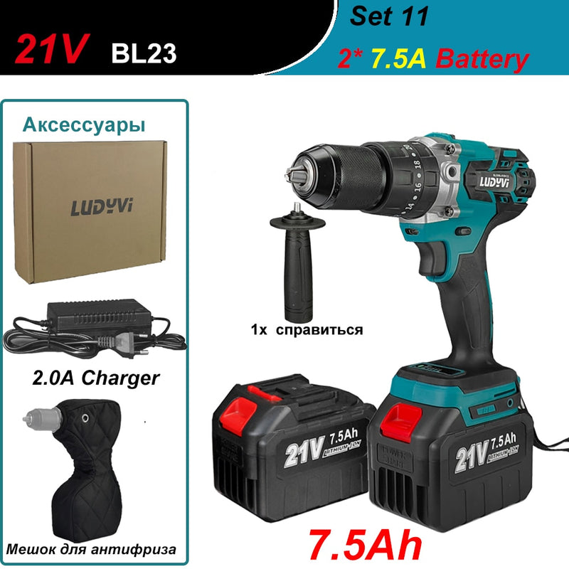 21V 13MM Brushless Electric Drill 120N/M 4000mah Battery Cordless Screwdriver With Impact Function Can Drill Ice Power Tools