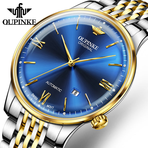 OUPINKE Ultra Thin Mechanical Watches for Men Original Swiss Movement Luxury Sapphire Crystal Mirror Man Waterproof Wristwatch