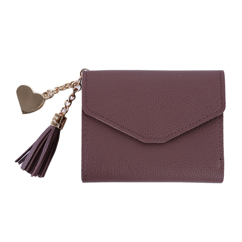 2022 Fashion Small Wallet Women Purse Simple Short Soft Pu Leather Ladies Wallet Card Holder Tassel Patchwork Tri-fold Wallet