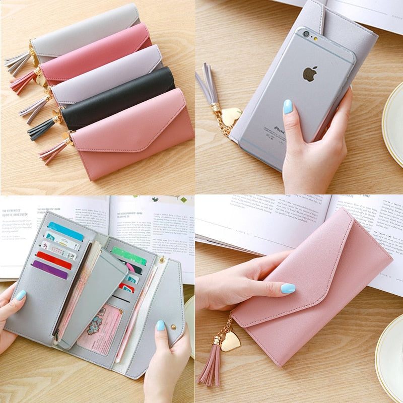 Butterfly Designer Women Long Wallets PU Leather Money Bag Solid Wool Ball Bow Clutch Bag Large Capacity Card Bag Coin Purse