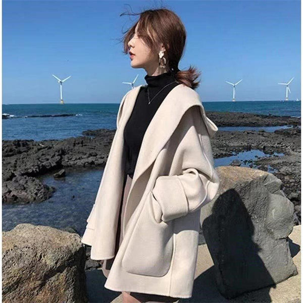 Double Sided Women&#39;s Windbreaker 2022 Autumn and Winter New Temperament Hooded Loose Cloak College Style Fashion Coat Women