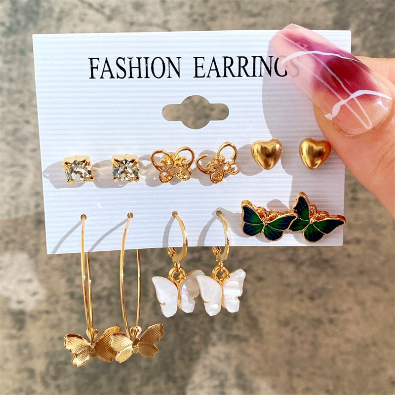 17KM Bohemian Gold Color Pearl Earrings Set For Women Girls 27 Styles Butterfly Acrylic Resin Hoop Earring Brincos Party Jewelry