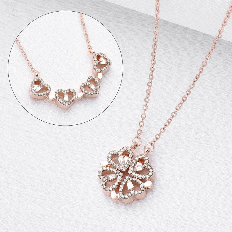 Classic Four-Heart Ever-changing Love Necklace One Multi-wear Necklace Creative Heart-to-Heart Fashion Clover Pendant Gift