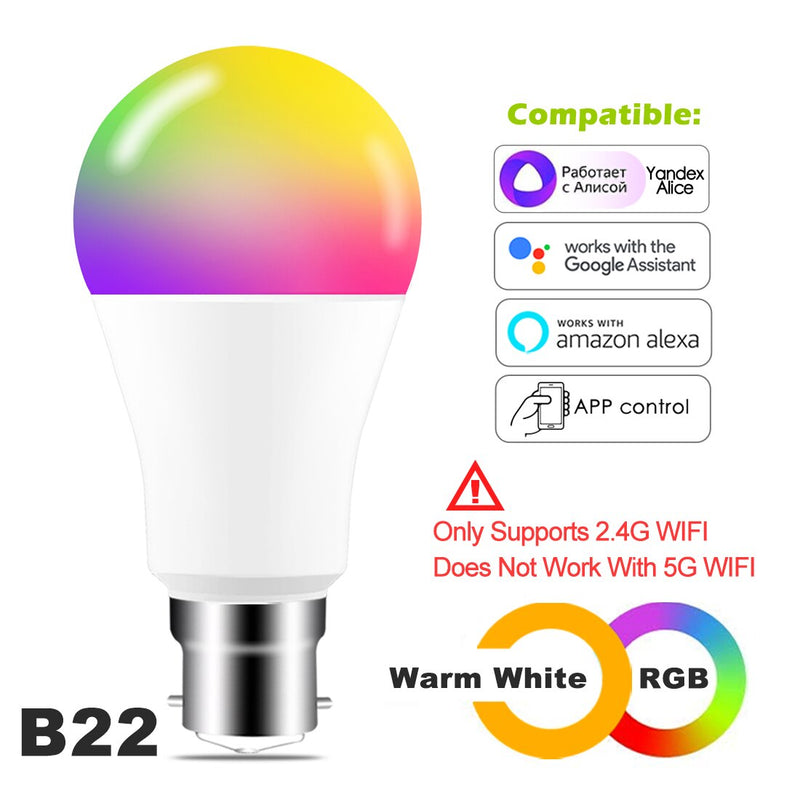 15W Smart Bulb E27 B22 RGB WiFi LED Holiday Magic Lamp Dimmable Light AC 110V 220V Yandex Alice Alexa Google Home Voice Control