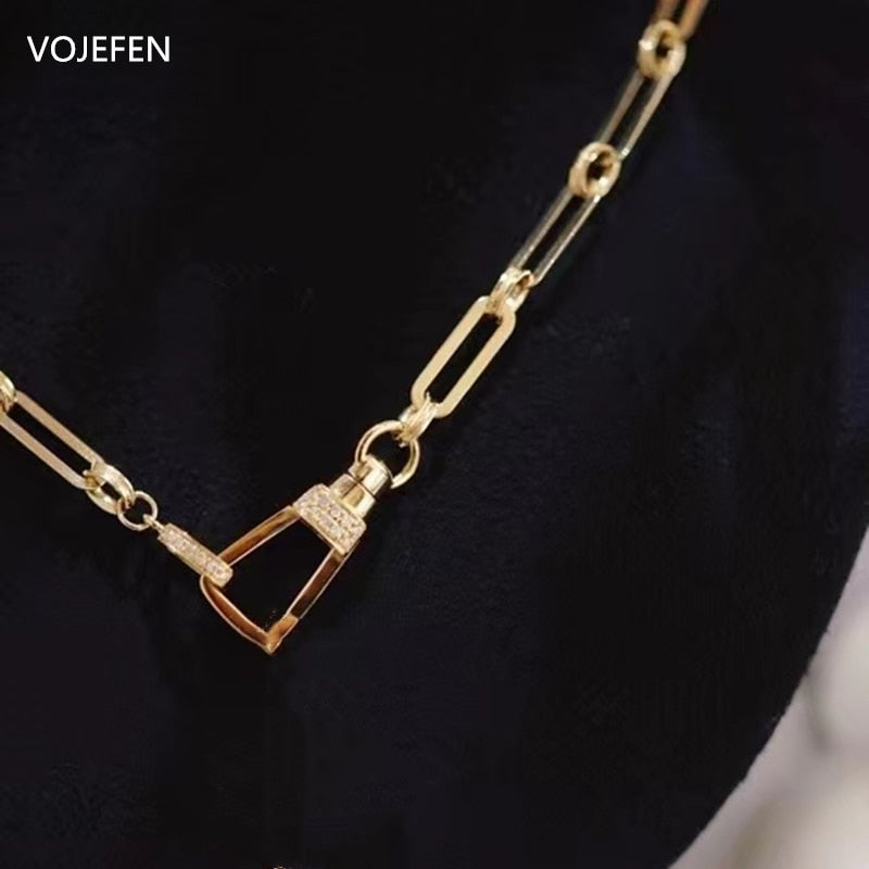 VOJEFEN Genuine 18k Real Gold Link Chain Necklace Jewelry for Women , Handmade/Cross Neck Choker Mini Diamond Fine Jewelri Gift