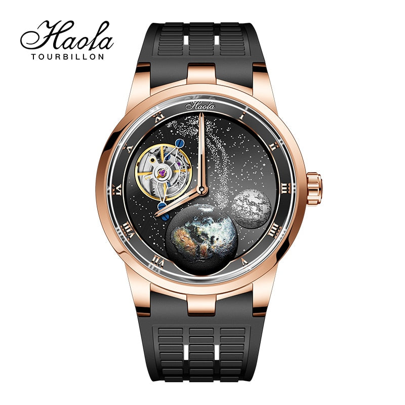 Haofa 1952 Carrousel Mechanical Watch For Men Flying Sapphire Karrusel Starry Mens Watch Power Reserve 80H Luxury Fashion Blue