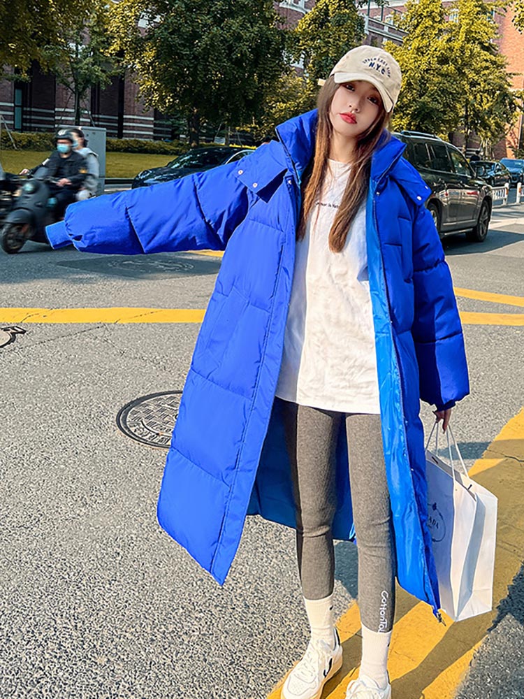 Vielleicht 2022 Korean Jacket Women Winter X-long Parkas Solid Hooded Thicken Warm Female Snow Wear Coat Padded Loose Clothes