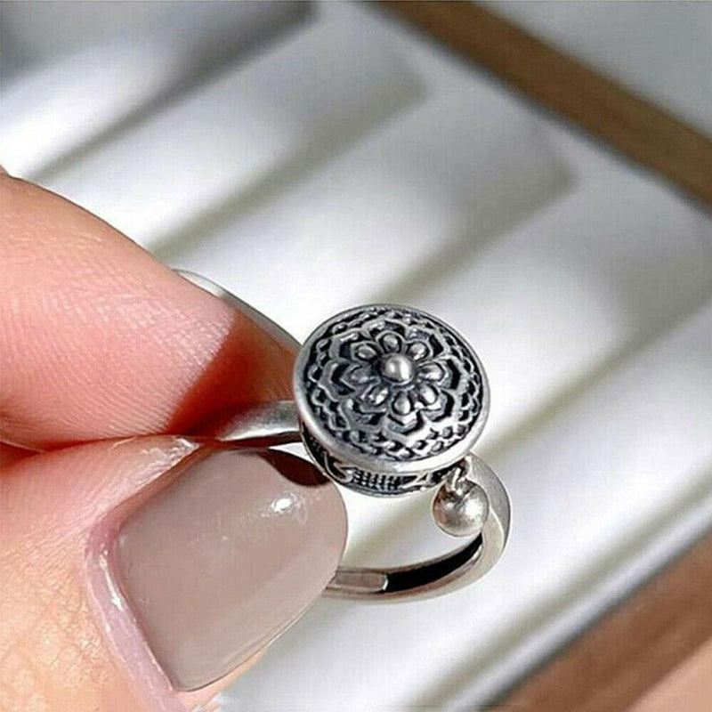 Retro Traditional Anxiety Relief Ring Adjustable Fidget Jewelry Women Gift Rotate Freely Anti Stress Anxiety Ring