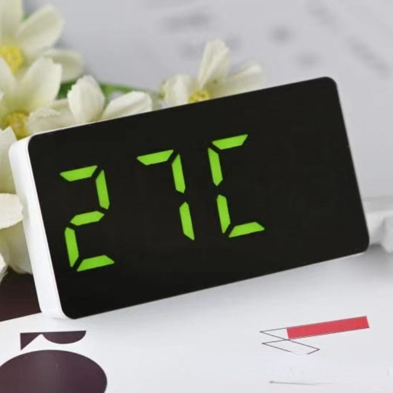 Mirror Table Clock Multifunctional Digital Alarm Snooze Display Time Night LED Light Desk Desktop Home Decor Gifts for Children