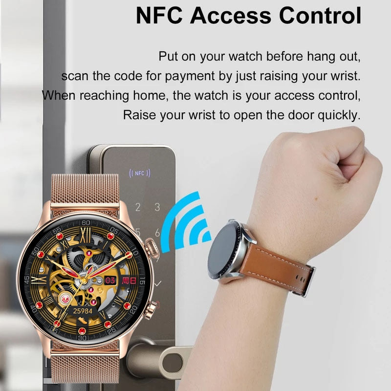 2022 NFC Smartwatch Women AMOLED HD Screen Always Display The Time Bluetooth Call IP68 Waterproof Smart Watch For Samsung Huawei