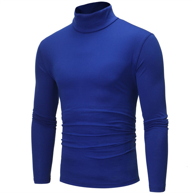 Men&#39;s Solid Color Turtleneck T-Shirt For Male Autumn Spring Casual Long Sleeve Basic Bottoming Shirt For Men Slim-Fit Tops