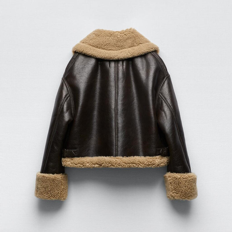 Cashmere Locomotive Jackets Women Loose Long Sleeve Zippers Thick Coats Autumn Winter Vintage Warm Female Short Jacket Coat