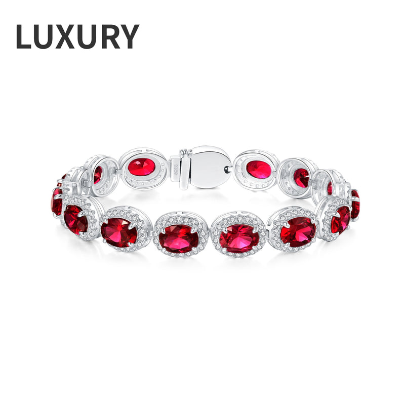 LUXURY S925 Sterling Silver Sparkling Oval Ruby High Carbon Diamond Bracelet For Women Wedding party Fine Jewelry Valentine Gift