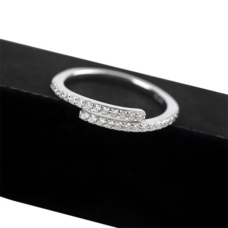 Sole Memory Rhinestone Shiny Cool Zircon Silver Color Female Resizable Opening Rings SRI558